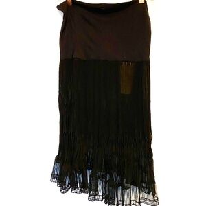 graceful black knee length skirt with layers and crinkle fabric easy waist